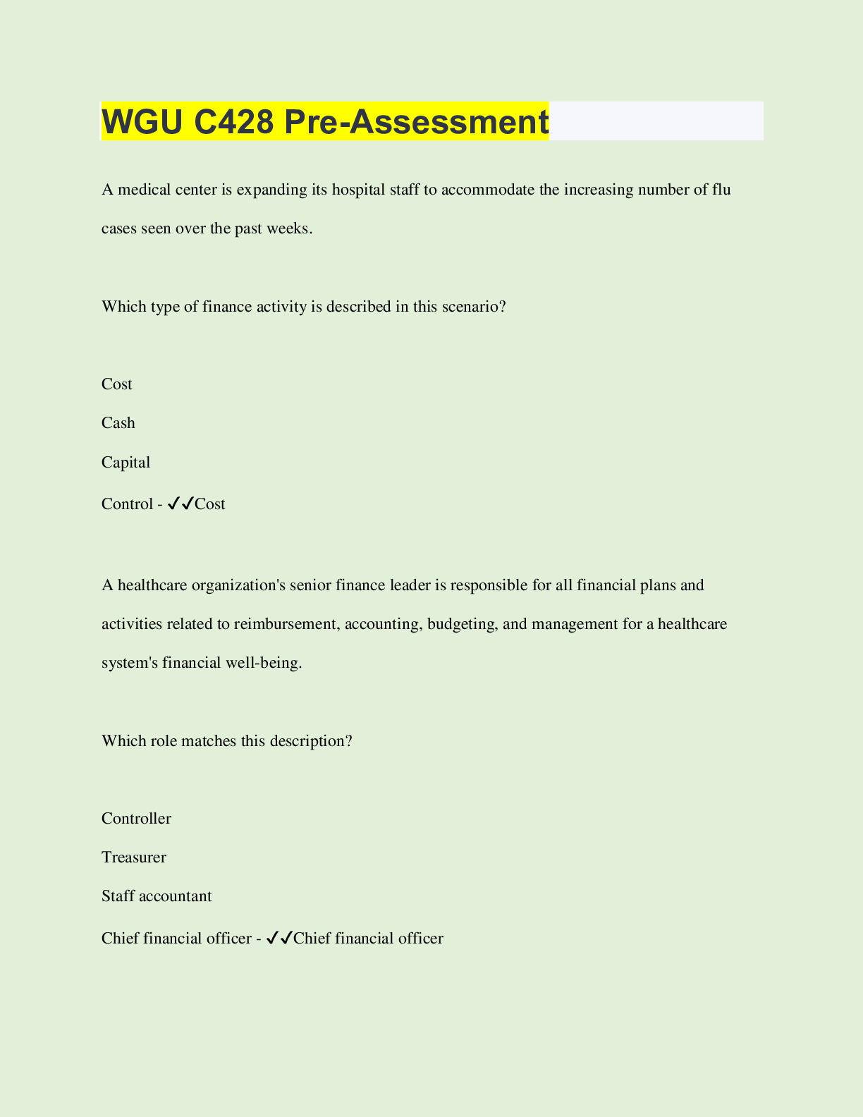 Preview of WGU C428 Pre-Assessment | Questions with 100% Correct Answers | Verified | Latest Update |